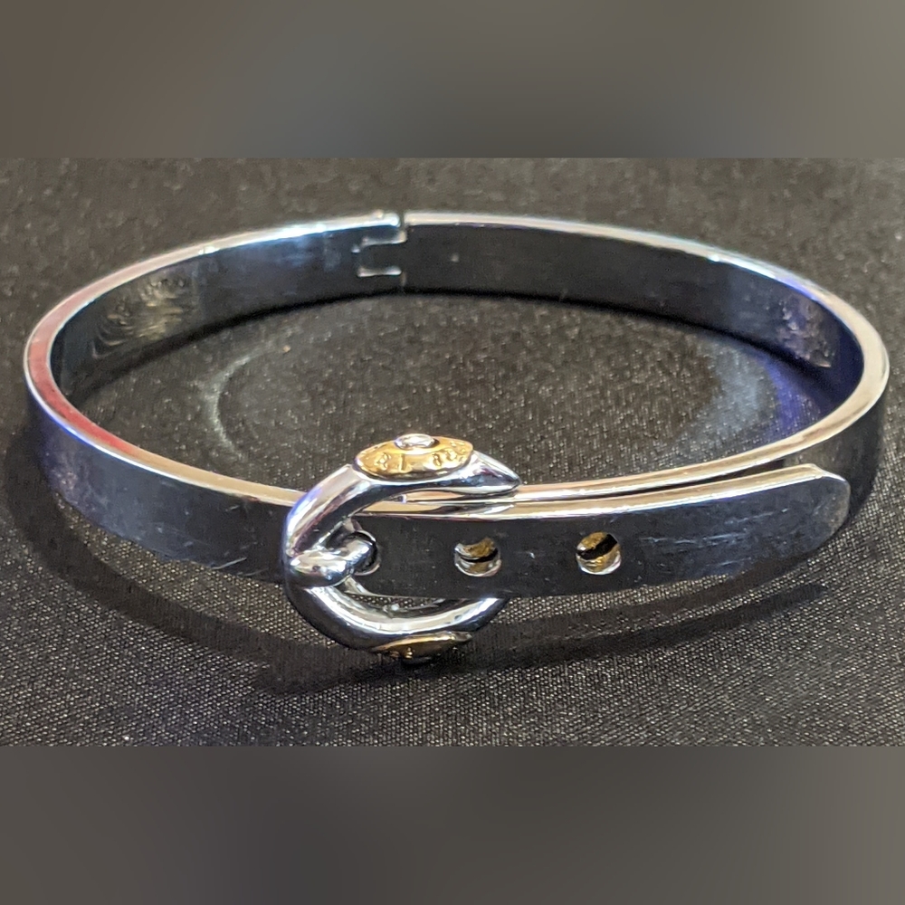 Henri Bendel NY Hinged Belt Bracelet Silver & Gold Tones Adjustable 6.75"-7.25"